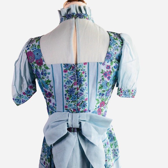 Vintage 60s Cari Lyn Prairie Dress Blue Floral Garden Cottagecore Maxi - Picture 16 of 16